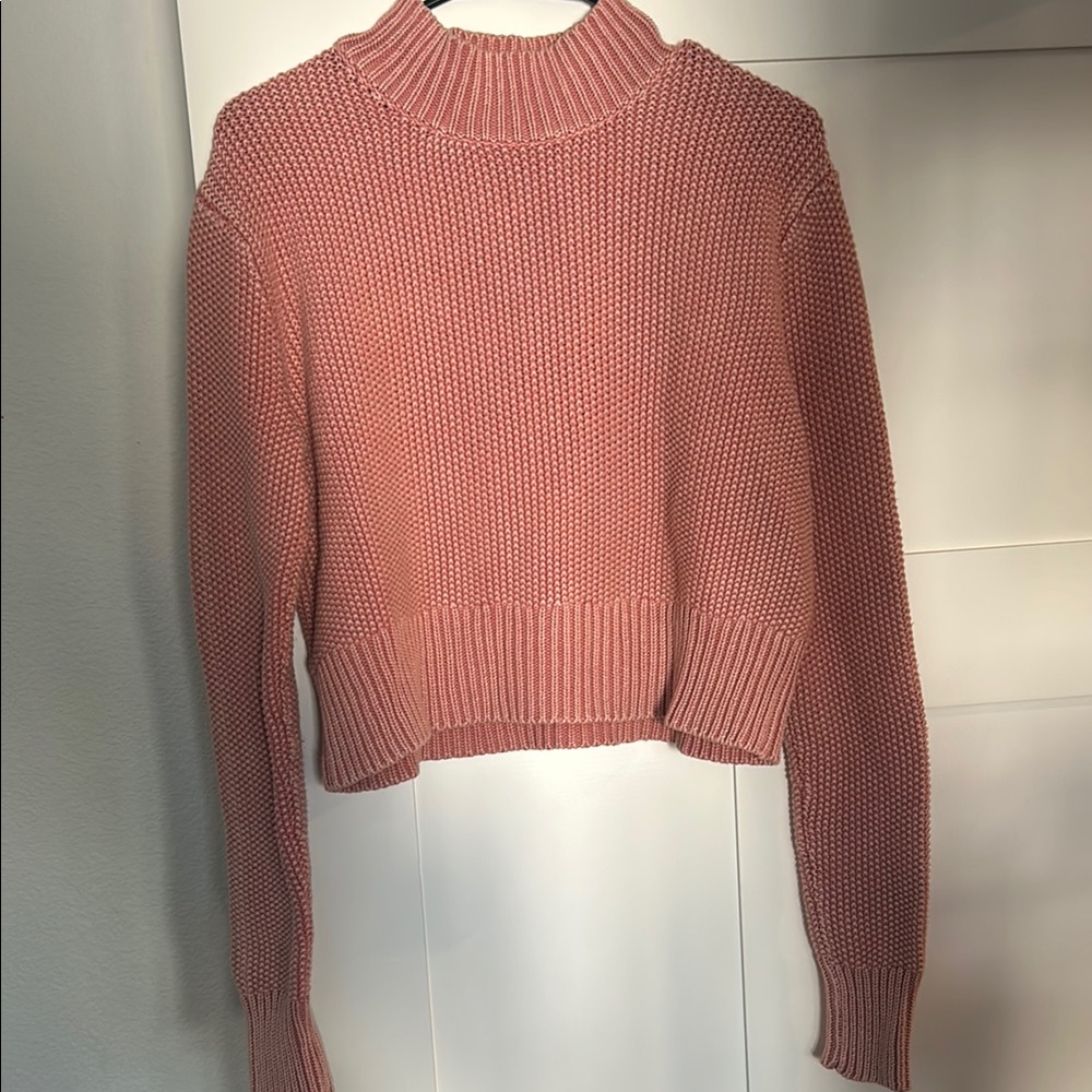 Kendall & Kylie Pink Turtleneck Sweater with Ribbed Knit